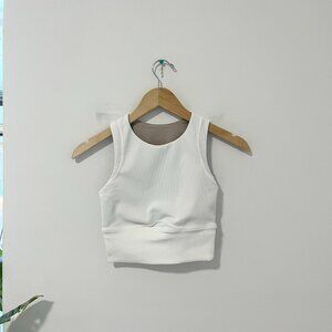 Lululemon High Neck Longline White Ribbed Sports Bra Size 2